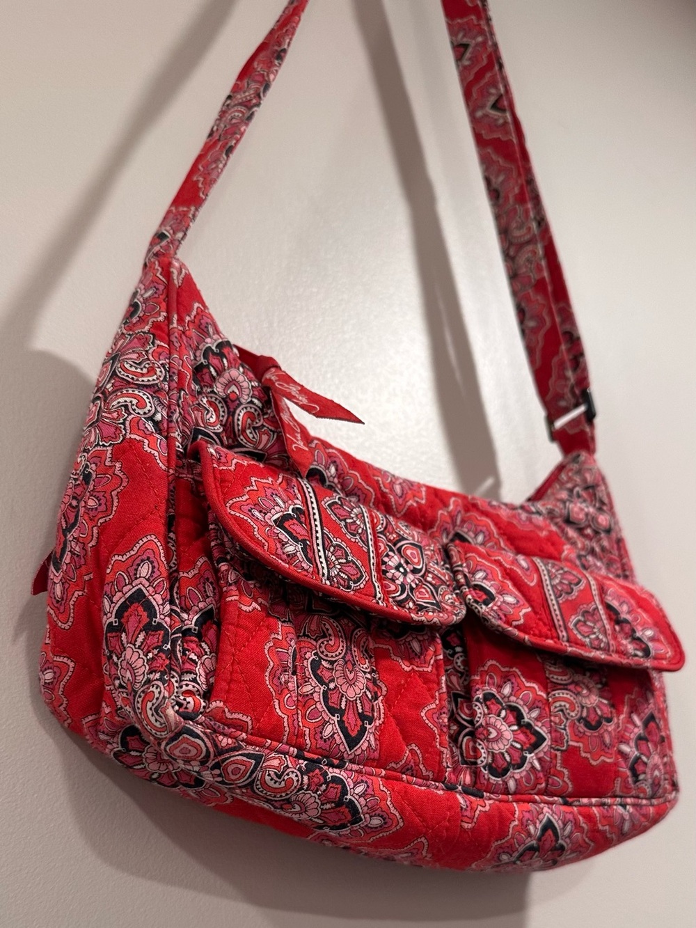 Vera Bradley Libby Crossbody Bag Frankly Scarlet 2008 Red Paisley Quilted Cotton - Picture 7 of 17